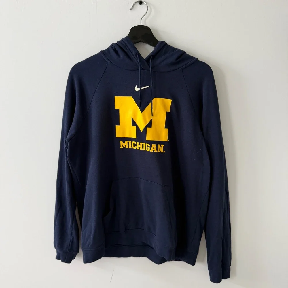 Nike Michigan Wolverines Navy Blue Varsity Fleece Pullover Hoodie Womens Size L